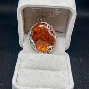 Vintage Silver Amber Locket Pendant